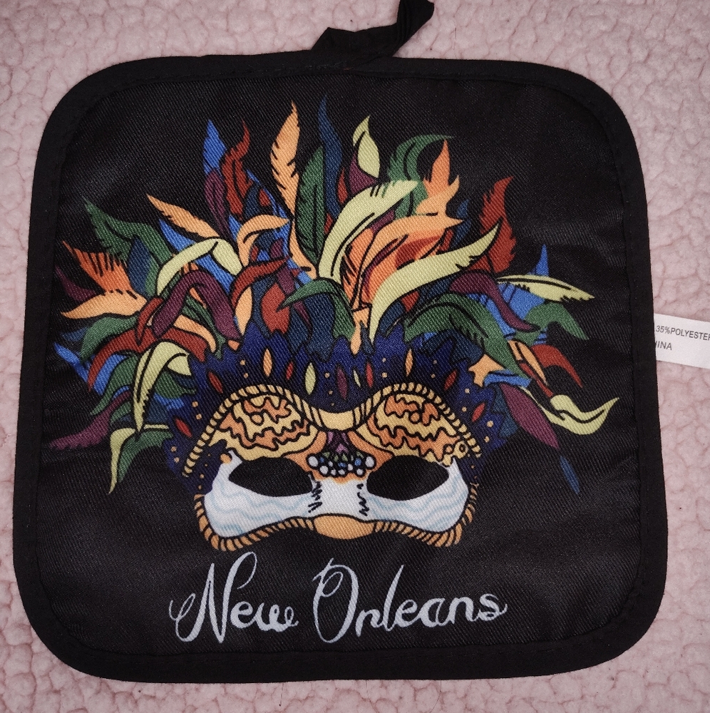 Black and Red Mardi Gras Kitchen Linen Potholder